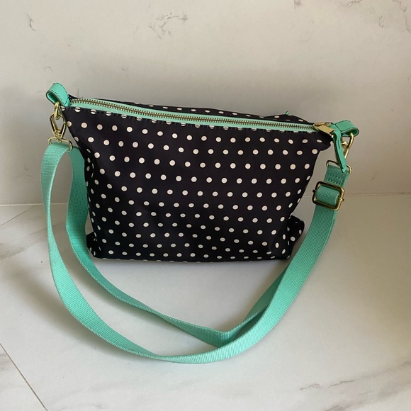 FOSSIL Black With Teal Trim And White Polka Dot Crossbody Bag - Picture 2 of 16